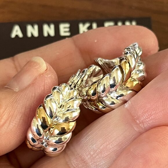 Anne Klein Comfort Clip Earring Twisted Design Dual Tone Gold & Silver New - Picture 1 of 4